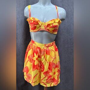 Hawaiian shorts set pink & yellow floral resort wear Sisley